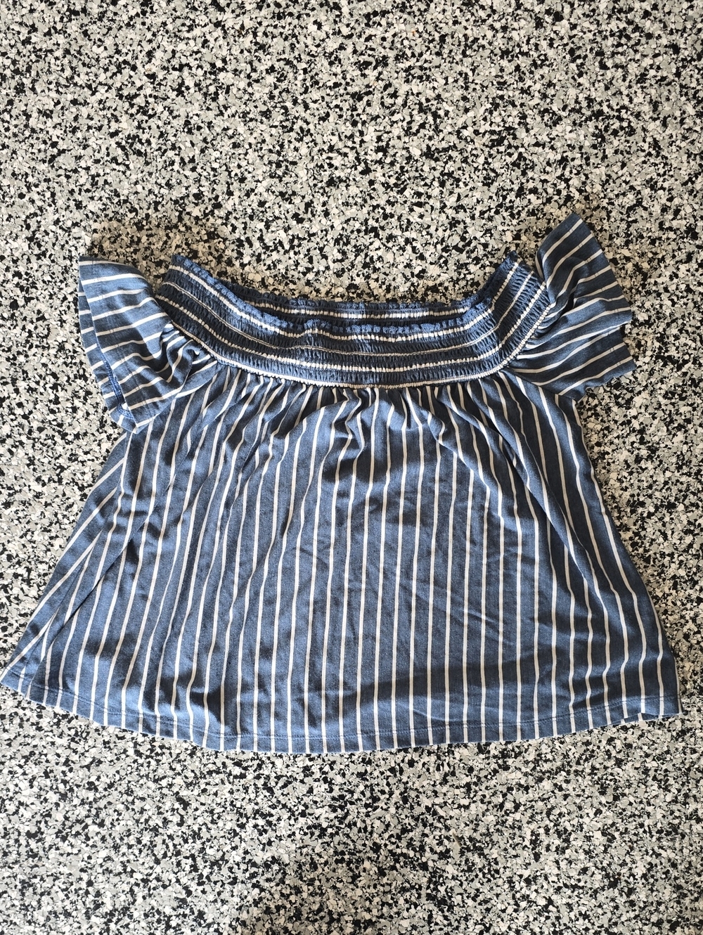 American Eagle Outfitters Blue and White Striped Off-Shoulder Crop Top